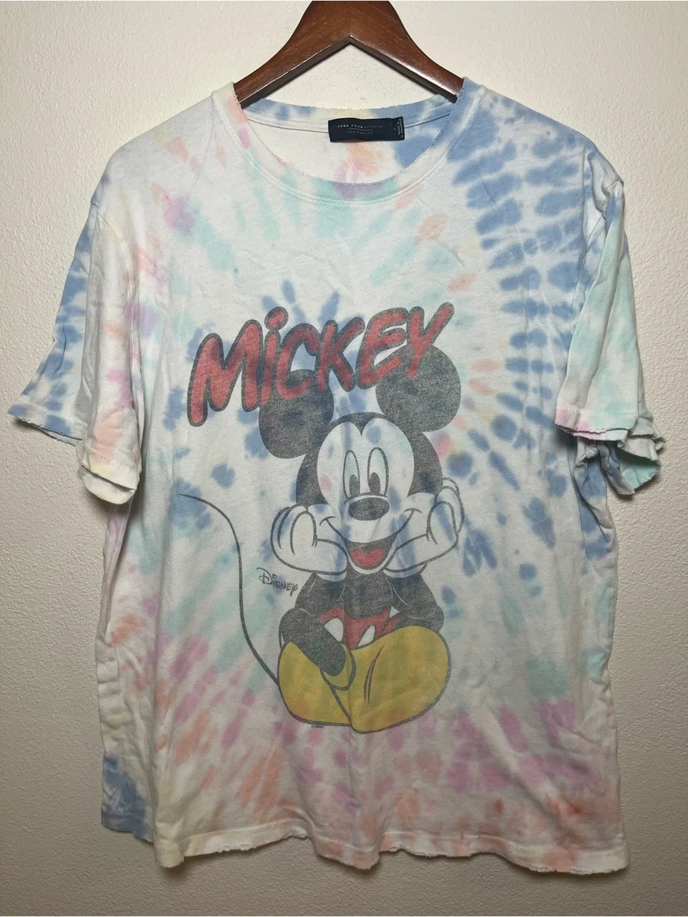 Junk Food Clothing Tie-Dye Mickey Mouse Tee - Blue, Pink, Yellow, White - Picture 1 of 3